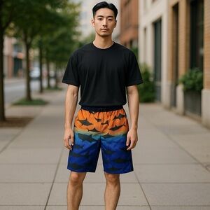 Tommy Bahama Boys Blue Orange Logo Beachwear Swim Trunks XL/18 Po…